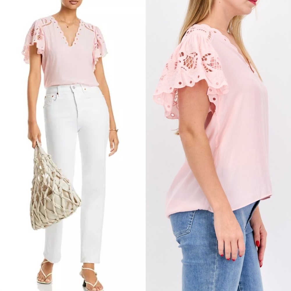 Ramy Brook Rochelle Scalloped Eyelet Blouse Size L